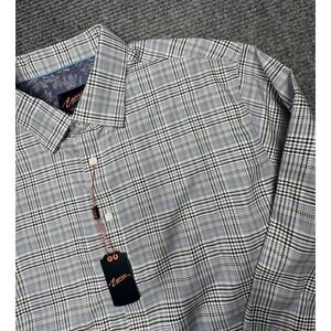 Egara Shirt Mens 2XL Gray Blue Plaid Stretch Non Iron Long Sleeve Button Down